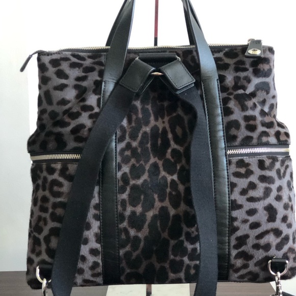 Rare Real Calf Hair Grey/Black Cheetah Print Jetsetter Backpack - Henri Bendel - Picture 9 of 12